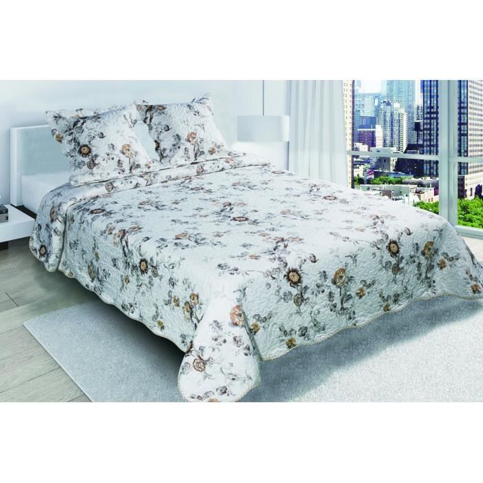100/% Ouate 60/% Coton//40/% Polyester Blanc//Multicolore 180X240 Linder Jet/é Boutis Motif Fleuri-Ensemble literie Fleurs