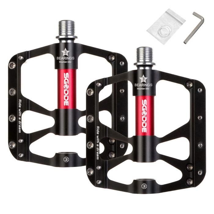 P/édale VTT V/élo BMX Route Cyclisme Montagne Plat Pedales Plates Anti-Glissant 9//16 Alliage Aluminium Double Roulement Scell/é