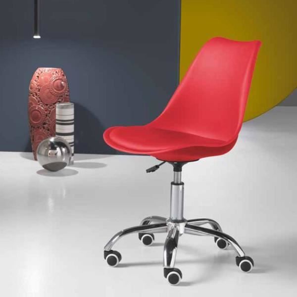 chaise de bureau en polypropylène avec assise en cuir écologique avec base en métal carla rouge