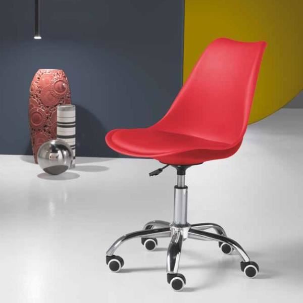 Chaise de bureau en polypropylène avec assise en cuir écologique avec base en métal CARLA rouge