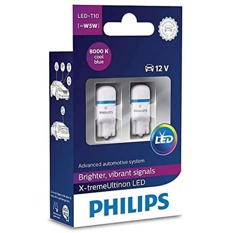 PHARES - FEUX - REPETITEUR LATERAL Philips X-tremeVision LED W5W T10 8000K  127998000KX2 W5W T10 W2.1x9.5d bleue85 - Cdiscount Auto