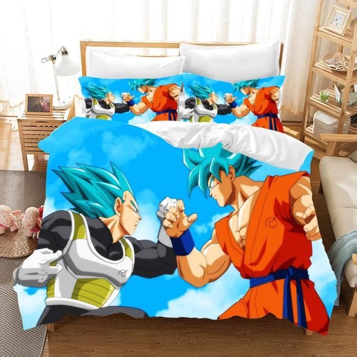 Aymax Parure de Lit Double Dragon Ball Super, 2 Personnes, Housse de Couette Réversible 240x220 cm + 2 Taies d'oreiller 65x65 cm, Beige, Polycoton, Motif Sangoku & Vegeta