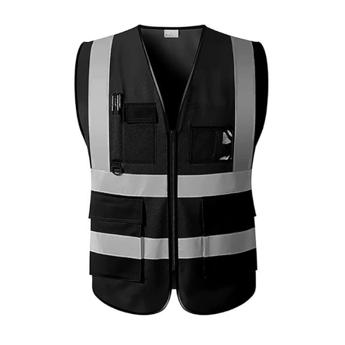 XL-chest 120cm - Le noir - gilet réfléchissant noir pour moto, gilet de sécurité pour hommes avec poches et f