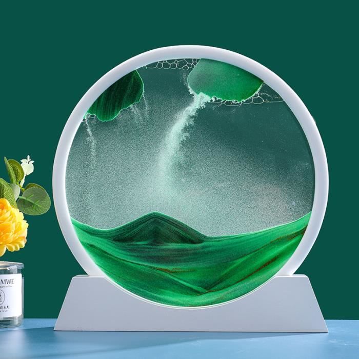 Blanc Base-Vert - 7 pouces - Verre rond de sable en mouvement sable mouvant paysage de sable 3D sablier li