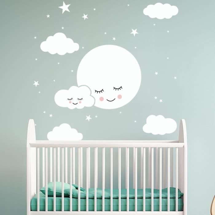 Autocollants Muraux Nuage étoile Ourson - Décoration Chambre D'enfant, Facile à Coller Et à Enlever
