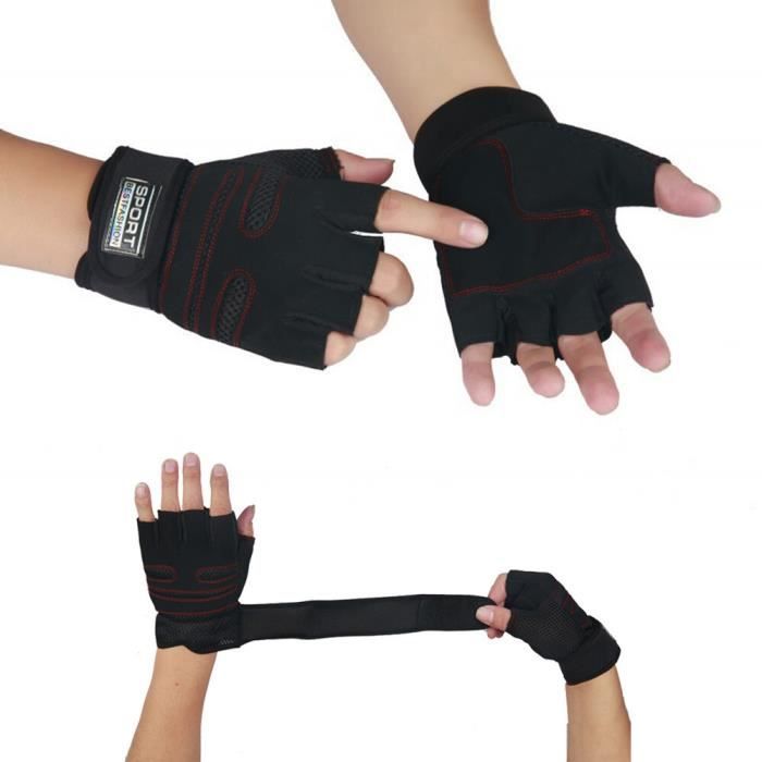 Gants De Sport Fitness Demi-doigts - Homme/Femme, Taille L, Noir, Maintien Poignet
