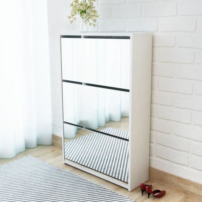 Meuble à chaussures - Style contemporain - Miroir Blanc - 63 x 17 x 102 5 cm HB055
