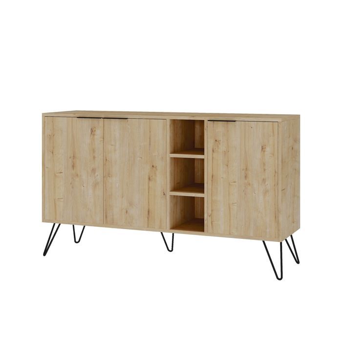 Buffet bas BOBOCHIC YORGA - Chêne massif - 2 portes - Pieds métal épingle - 3 niches de rangement Buffet bas BOBOCHIC YORGA - Chêne massif - 2 portes - Pieds métal épingle - 3 niches de rangement