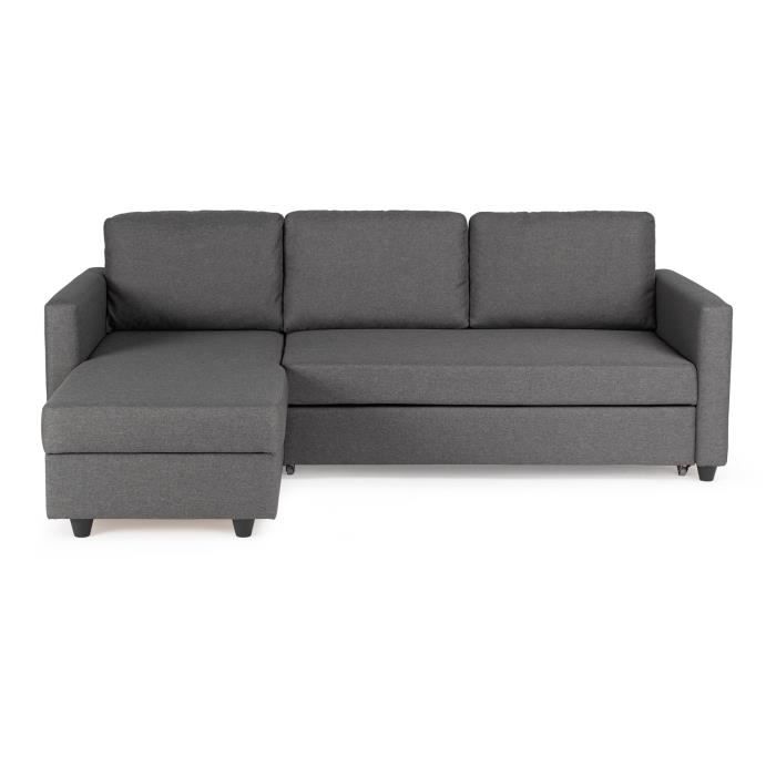 Canapé d'angle convertible réversible 3 places - Tissu gris - Contemporain - L 222 x P 150 x H 86 cm