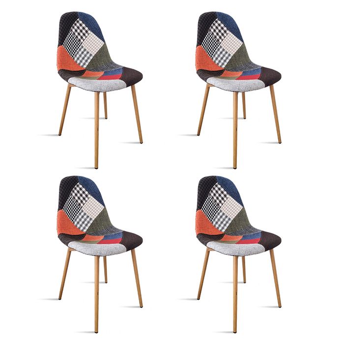 Lot de 4 chaises scandinaves tissu patchwork - Ela Lot de 4 chaises scandinaves tissu patchwork - Ela