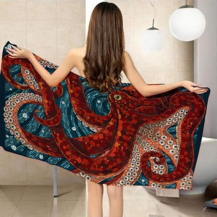 Grande Serviette De Plage Motifs Géométriques Orange Et Rouge - 166x88 Cm - Coton