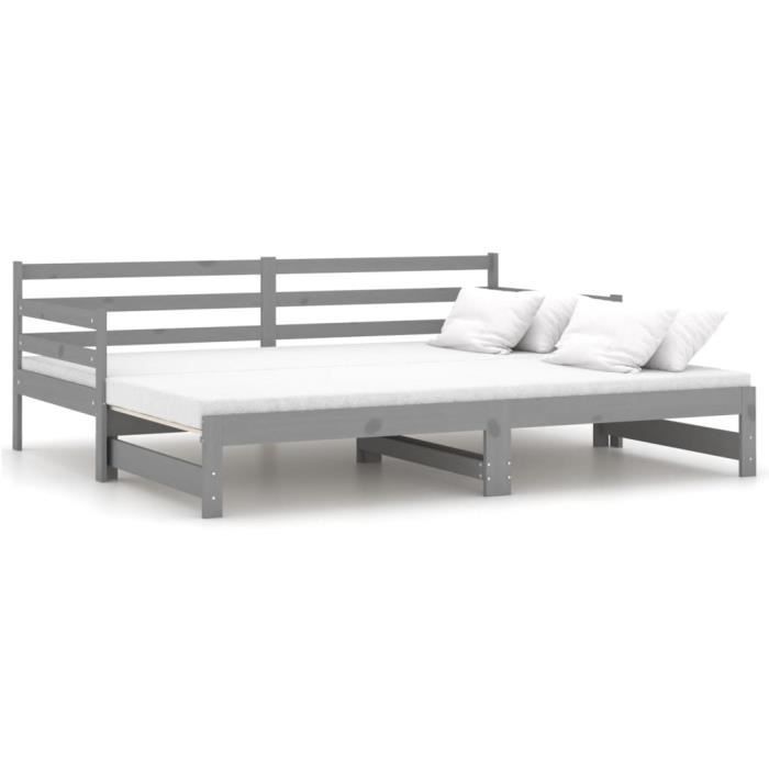 Lit coulissant - FYDUN - Gris - Pin massif - 2 personnes - 203x183x69cm