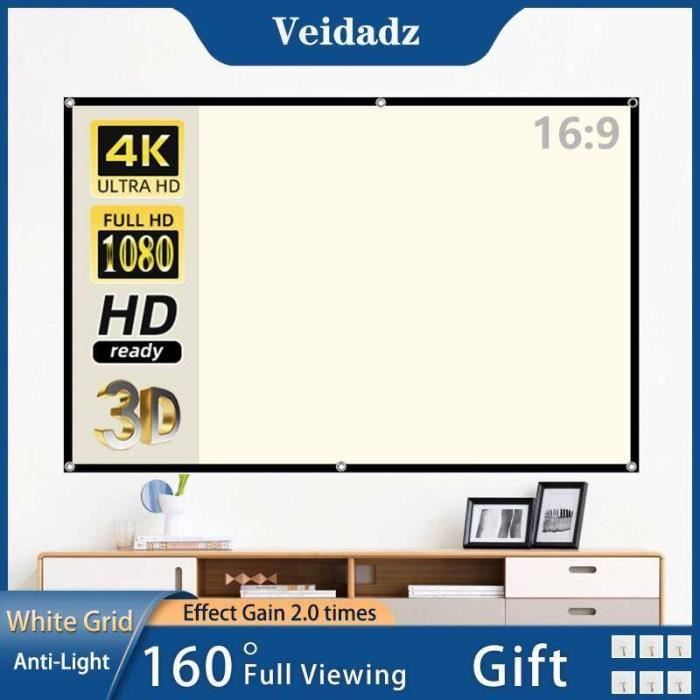 Écran De Projection Portable 130 Pouces - Toile Blanche Anti-Lumière Angle 160° Compatible 4K | Pour Projecteur