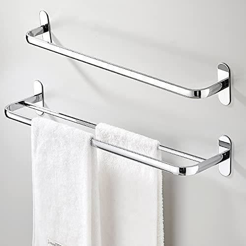 Porte Serviettes Double Barre 40cm SAYAYO Porte-Serviettes 40cm Adhésif - Acier Inox Brossé - Sans Perçage Pour Salle De Bain/Cuisine Acier Inoxydable