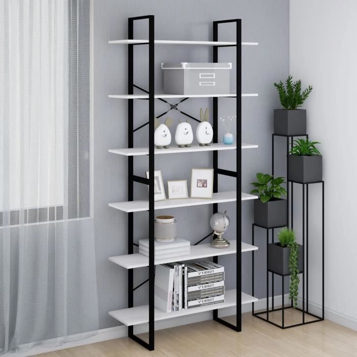 armoire haute blanc keenso - le shop - 100x30x210 cm - bois de pin solide - 6 étagères - meuble de bureau