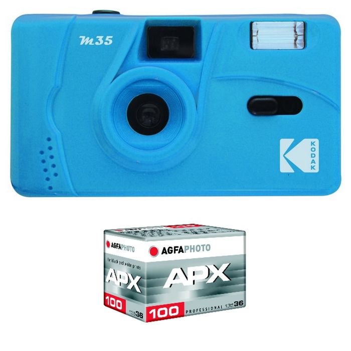 KODAK Pack M35 Argentique + Pellicule APX 100 36 poses - Appareil Photo Kodak Rechargeable 35mm Bleu Objectif Grand Angle Fixe KODAK Pack M35 Argentique + Pellicule APX 100 36 poses - Appareil Photo Kodak Rechargeable 35mm Bleu Objectif Grand Angle Fixe
