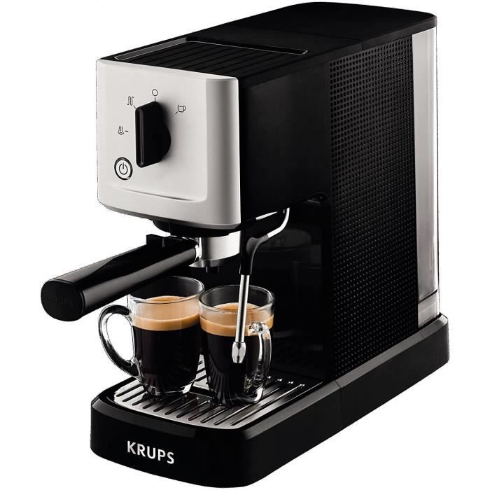 Krups Machine à café, Cafetière expresso, 15 bars, Réservoir 1 L, Préchauffage rapide, Calvi Noir et Inox P344010