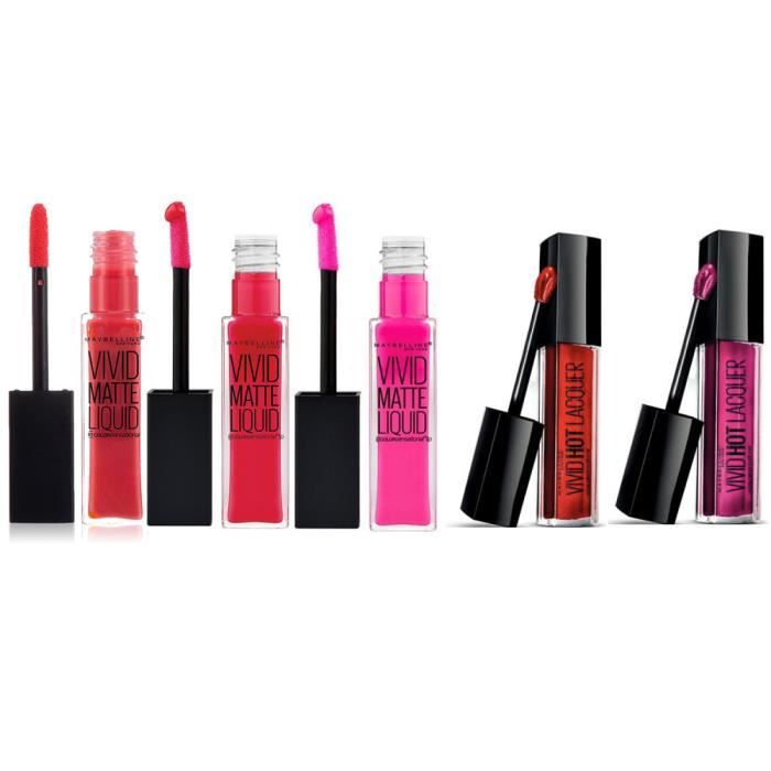 Maybelline New York - Lot de 5 Rouges à Lèvres Vivid Matte Liquid 20/30/35 - Vivid Hot Lacquer 68/70 -