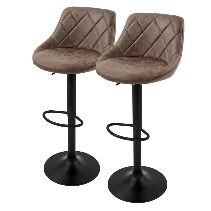 ml-design tabouret de bar, set de 2, revêtement en similicuir, marron, chaise de bar rembourrée avec dossier et repose-pieds,