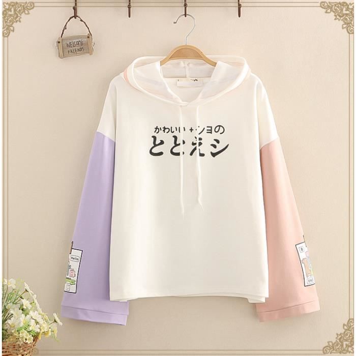 Sweat capuche Kawaii manches pour femme Blanc Cdiscount Pr t