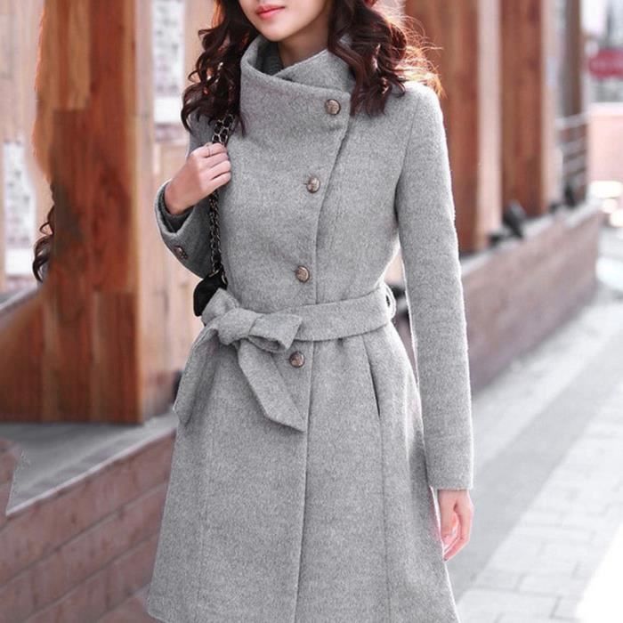 Femmes D Hiver Lapel Manteau Trench Veste A Manches Longues Pardessus Outwear Paontry 5016 Gris Cdiscount Pret A Porter