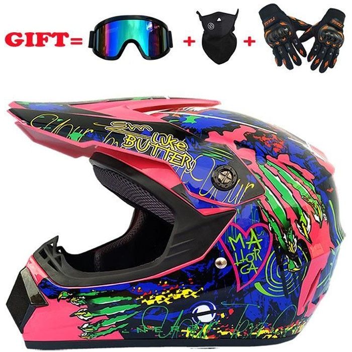 Casque Moto Cross HaTur Casque De Motocross Casque Offroad ATV Casque Dot Casque De Moto De Cross Pour Jeunes Unisexes Casque De Moto Avec Lunettes Gants (Blanc, M Casque De Moto Cross