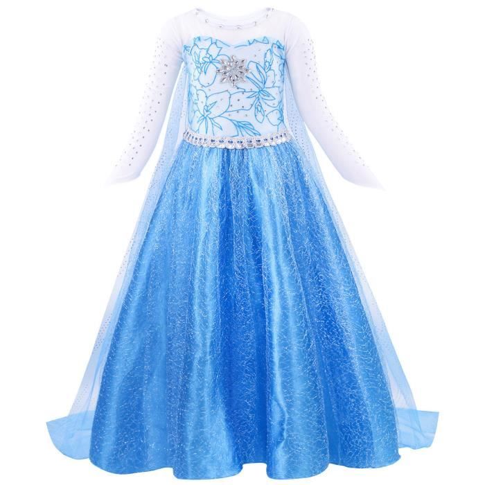 Snyemio Robe Princesse Fille Elsa Déguisement Reine des Neiges Costume Bleu Canarval Noël Halloween Cosplay avec Accessoires Snyemio Robe Princesse Fille Elsa Déguisement Reine des Neiges Costume Bleu Canarval Noël Halloween Cosplay avec Accessoires