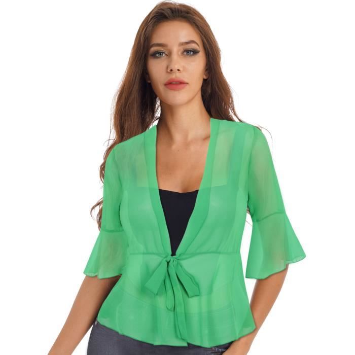 Cardigan Léger Femme En Mousseline De Soie - Manches Courtes, Ouvert Devant, Idéal Pour L'été