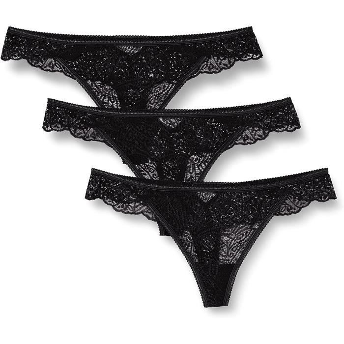 Femme String En Dentelle, Lot de 3 - Noir,[Z387] Noir - Cdiscount Prêt ...