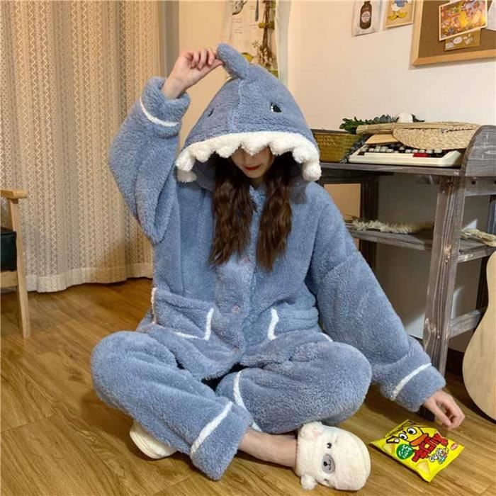 Pyjama d'hiver pour femmes ECELEN Requin à capuche Doux et