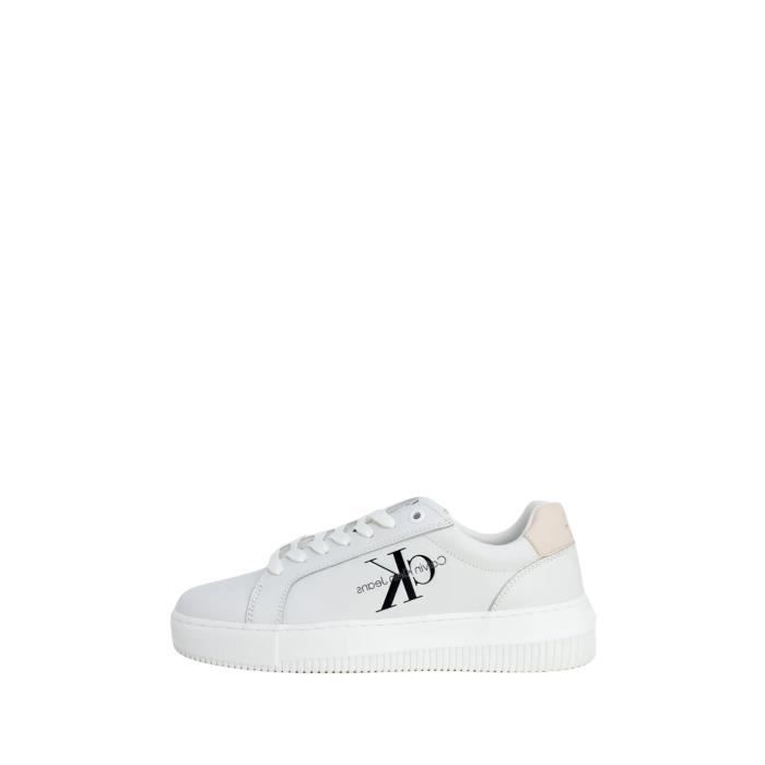 Calvin Klein Jeans Baskets en cuir femme - CALVIN KLEIN JEANS - Ref 58750 02T - Blanc - Lacets - Plat