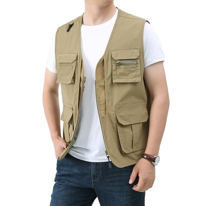 YOSUWOAI Gilet D'été Pour Homme Avec Plusieurs Poches - Fermeture
