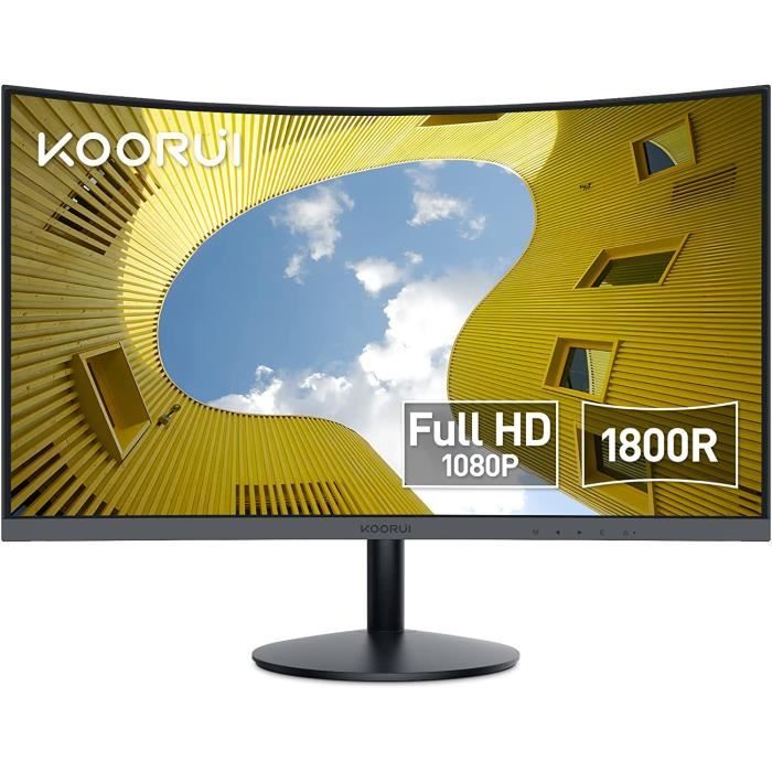 KOORUI Écran PC Incurvé – Dalle VA 23.6 Pouces Résolution FHD (1920 x 1080) 1800R 60Hz 5ms HDMI VGA Réglage de
