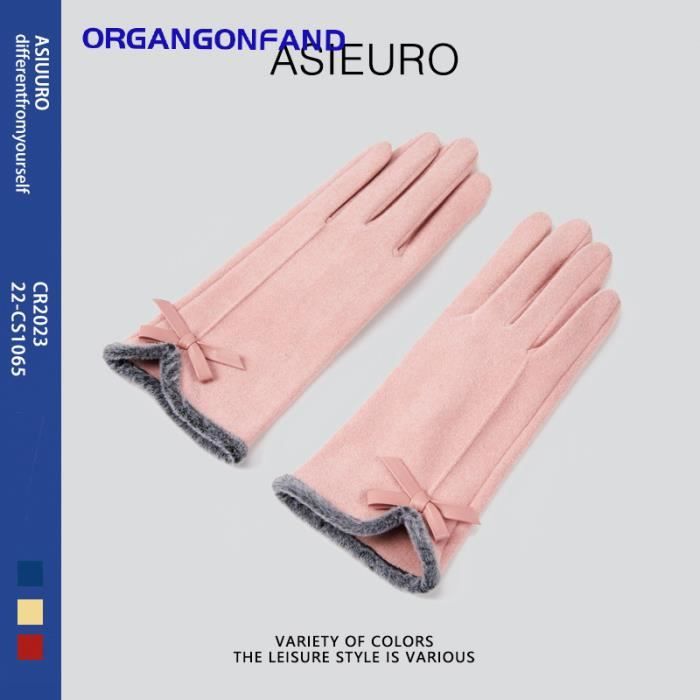 Gants Chauds Femme Faux Daim Avec Fourrure - Écran Tactile, Taille Unique, Hiver