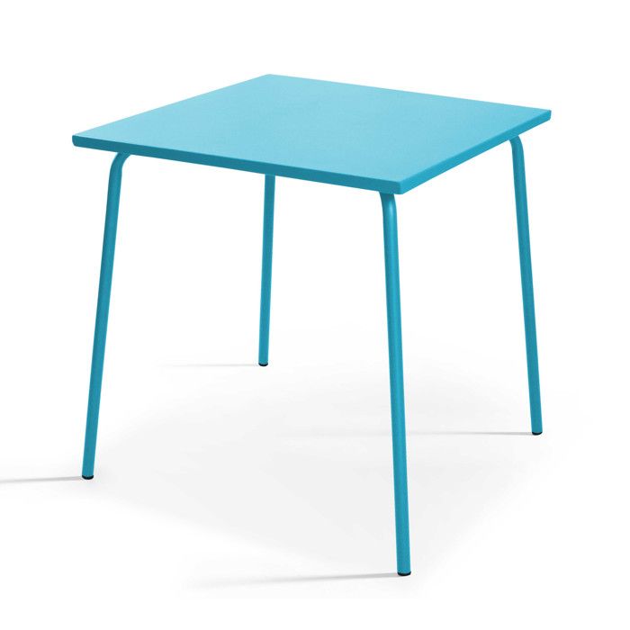 Table de terrasse carrée en métal bleu