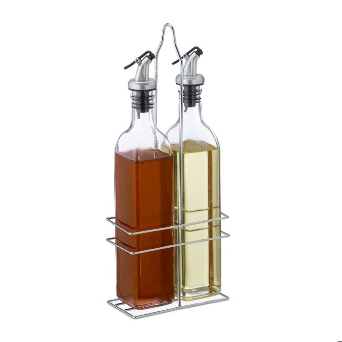 Lot De 2 Bouteilles à Huile D'Olive Et Vinaigre FARI - 500ml Verre Et Inox (Neuf)