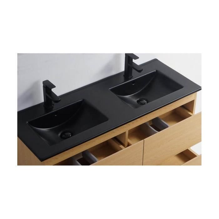 Lavabo encastrable double vasque céramique - noir mat - 120x46 cm - Bali