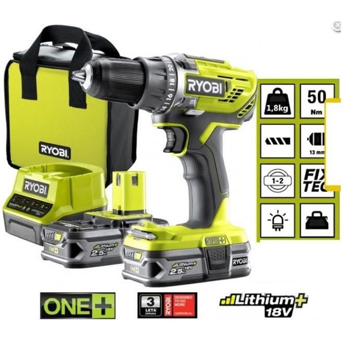 Ryobi Perceuse Visseuse A Batterie 18v Li Ion 2 Batteries 2 5ah Chargeur Rapide R18dd3 225s Achat Vente Perceuse Ryobi Perceuse Visseuse A Cdiscount