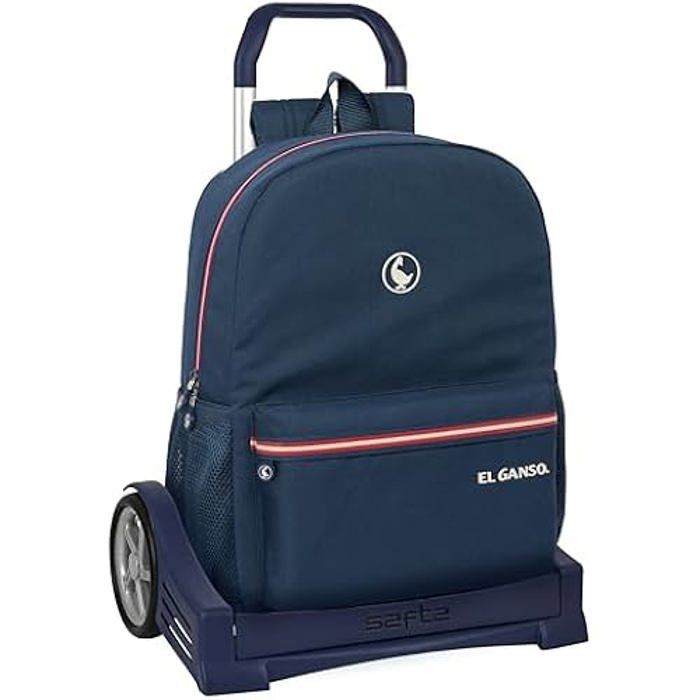 Chariot Pour Sac à Dos Safta Bleu Marine - Pliable Léger Avec Poignée Et Roues Pour École