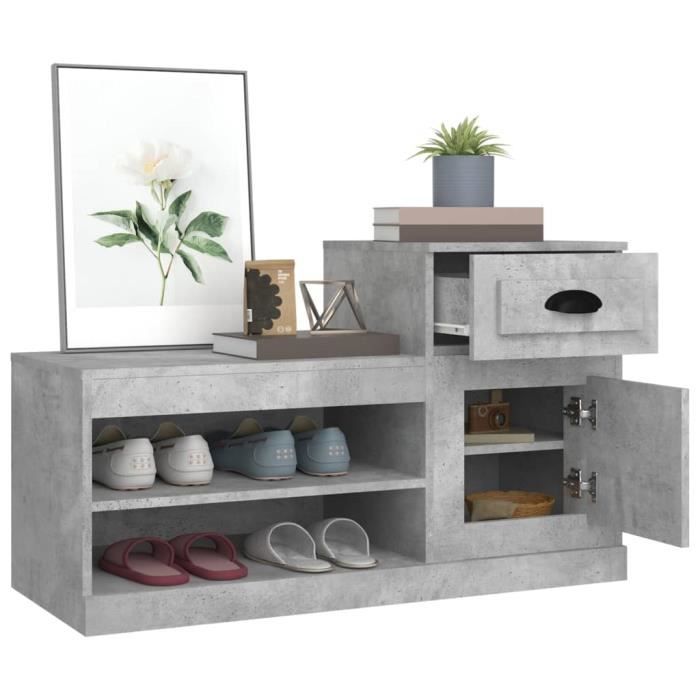 Armoire à chaussures gris béton 100x42x60 cm bois d'ingénierie SALALIS SP2546 Cdiscount Maison