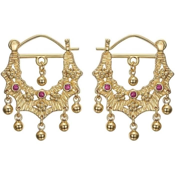 Boucles D'oreilles Saphir Rose - 2x8 Mm, Plaquées Or 18 Carats, Neuf Avec étiquettes