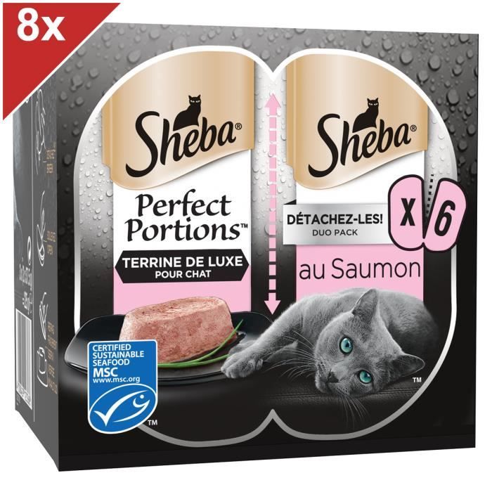 SHEBA Perfect Portions 48 Barquettes terrine au saumon pour chat 37,5g (8x6)