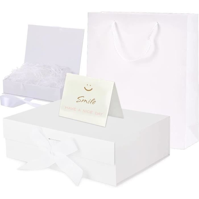 Boîte Cadeau Magnétique 21x17x7cm - Coffret Cadeau Pliable Avec Ruban - Blanc