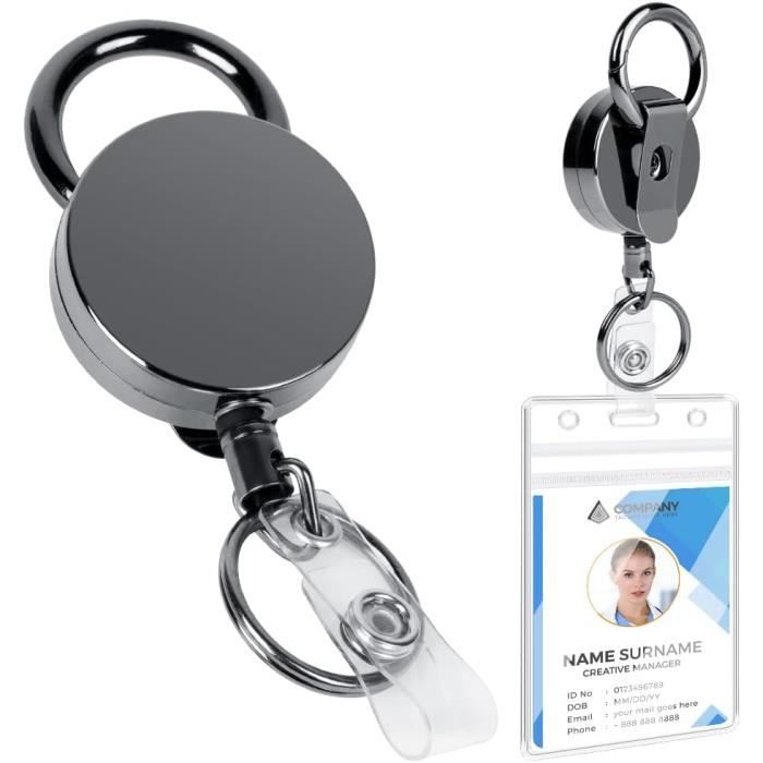 Porte Badge Enrouleur, 4PCS Porte-clés Retractable, cordon rétractable Avec Enrouleur de