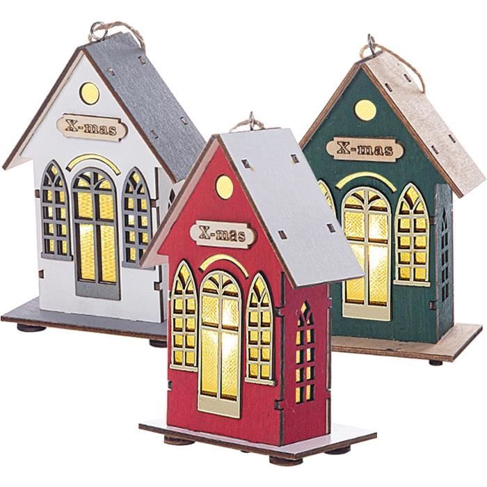 3 Pièces Village de Noel Lumineux, Maison Village de Noel Miniature