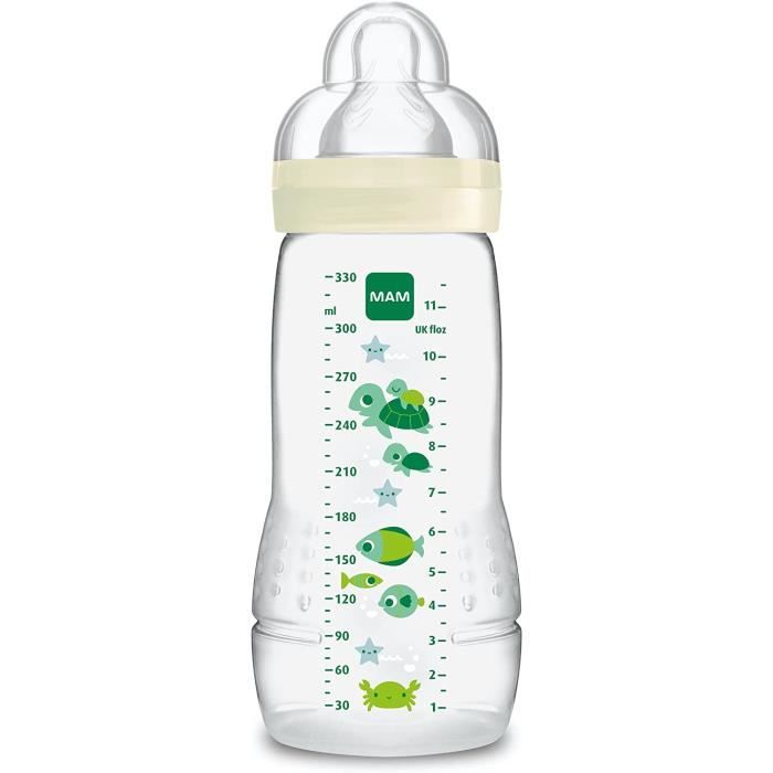 MAM Biberon Easy Active 2e age, 330 ml 6+ mois Tétine débit X, vitesse ultrarapide
