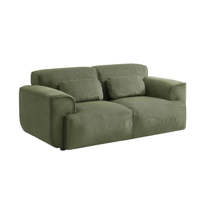 Canapé Wallas. 2 places. tissu velours côtelé vert L 180 x P 98 x H 73cm