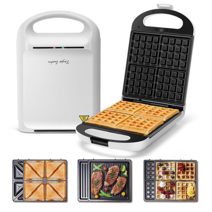 Appareil à Sandwich MPM 3 En 1 – Gaufrier, Grille, 1200W, Plaques Interchangeables, Neuf