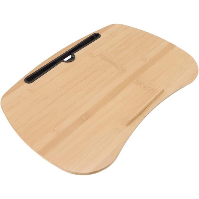 Bureau Pour Ordinateur Portable Sur Genoux - Bois Véritable & Coussin Microbilles - Blanc Dé Lavé - Jusqu'à 17,3" - 5