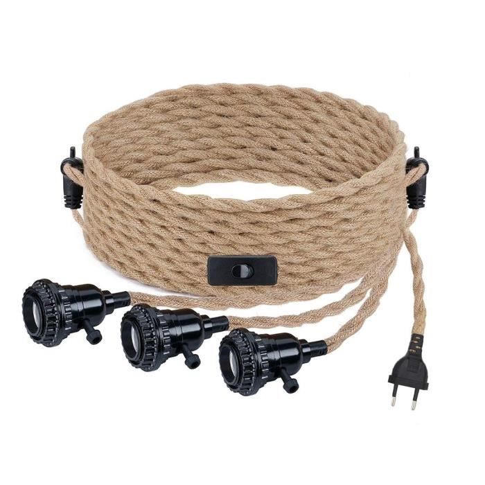 Lustre Suspendu Rétro En Corde De Chanvre - 1m - Culot E27 - Style Vintage Pour Café, Bar, Salon, Cuisine - Sans Ampoule